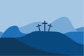 crosses on hill. Symbol of faith, spirituality. Christian Easter remembrance. Vector illustration. EPS 10. Royalty Free Stock Photo