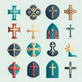 Crosses icons set. Christian symbols. Colorful vector illustration.