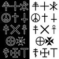 Crosses icons set. Symbols of religions. Line art. Isolated symbols on black, white background. Vector Royalty Free Stock Photo