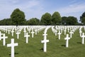 Crosses on military graves of fallen U.S. soldiers at the Netherlands American Cemetery and Memorial. Royalty Free Stock Photo
