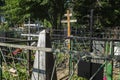 Crosses and monuments in a Christian cemetery. Tragedy and memory