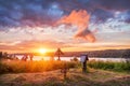 Crosses on Mount Levitan in Plyos under a beautiful sunset summer sky