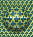 Crosses patterned ball rolling along the same surface. Abstract vector optical illusion illustration. Motion background