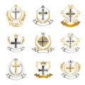 Crosses Religious emblems set. Heraldic Coat of Arms, vintage vector logos collection.