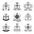 Crosses Religious emblems set. Heraldic Coat of Arms, vintage vector logos collection.