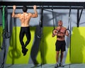 Crossfit dip ring and toes to bar man pull-ups men