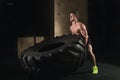 Crossfit training - man flipping tire Royalty Free Stock Photo