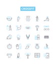 Crossfit vector line icons set. Workout, Fitness, Exercise, Strength, Strength-training, WOD, Gym illustration outline