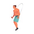 Crossfit Workout with Man Jumping Rope Doing Physical Exercise Vector Illustration