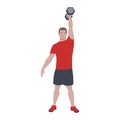 CrossFit workout training for open games championship. Sport man training one arm dumbbell snatch and push press exercise in the g