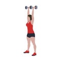 CrossFit workout training for open games championship. Sport woman training two dumbbell snatch push press exercise in the gym for