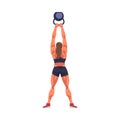 Crossfit Workout with Woman Lifting Heavy Kettlebell Doing Physical Exercise Vector Illustration