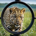 In the Crosshair - Critically Endangered Mammals - Anamur Leopard, created with Generative AI technology