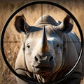 In the Crosshair - Critically Endangered Mammals - Black Rhino, created with Generative AI technology