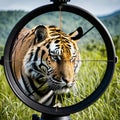 In the Crosshair - Critically Endangered Mammals - Sunda Tiger, created with Generative AI technology