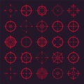 Crosshair, gun sight vector icons. Bullseye, red target or aim symbol. Military rifle scope, shooting mark sign Royalty Free Stock Photo