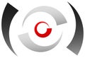 Crosshair icon, target symbol. Pinpoint, bullseye sign. Concentric, segmented circles with red dot at center