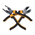 Crosshairs of orange Wire cutters and Pliers professional realistic tool with plastic handles isolated. Composition for logo,
