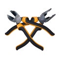 Crosshairs of orange Wire cutters and Pliers professional realistic tool with plastic handles isolated. Composition for logo,