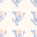 Crosshatching Rose Buds Vector Repeat Pattern Royalty Free Stock Photo