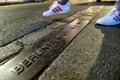 Crossing Berlin wall - memorable table Berliner mauer in Germany