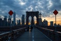 Crossing Brooklyn Bridge in Manhattan during Sunset Royalty Free Stock Photo