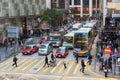 A a crossing on a busy intersection in central Hong Kong.