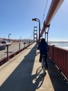 Crossing the Golden Gate Bridge by bike in San Francisco, California Royalty Free Stock Photo