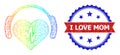 Hatched Heart Sound Mesh Icon with Rainbow Gradient and Unclean Bicolor I Love Mom Watermark