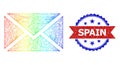 Network Letter Web Mesh Icon with Rainbow Gradient and Distress Bicolor Spain Stamp