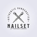 crossing nail set logo vintage vector illustration design. Royalty Free Stock Photo