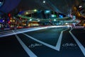 A crossing at the neon town in Shibuya at night wide shot