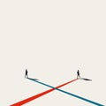 Crossing paths and going different direction in business, vector concept. Symbol of separate ways. Minimal illustration Royalty Free Stock Photo