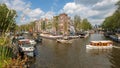 Crossing the Prinsengracht and Brouwersgracht in Amsterdam.on a beautiful day