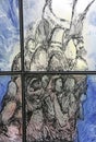 Crossing the Red Sea, detail of stained glass window in Saint James chapel in Holzmuhle, Germany