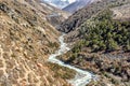 Crossing river in Himalaya on Everest Base Camp Trek in Nepal Royalty Free Stock Photo