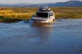 Crossing river in the Mongolia Royalty Free Stock Photo