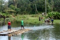 Crossing the river on a raft Royalty Free Stock Photo