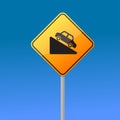 Warning steep road sign slope. Royalty Free Stock Photo
