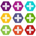 Crossing road icon set color hexahedron