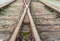 Crossing rusty rails from close Royalty Free Stock Photo