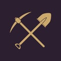 The crossing spade pickax icon. Pickax and excavation, digging, mining symbol. Flat