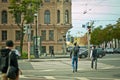 Crossing the street on red traffic light