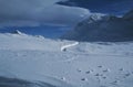 Swiss RhB- Railyway mÃÂ¤anders through deep snow at Bernina Pass