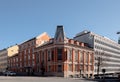 Crossroad with architecture building with blue sky in the morning Royalty Free Stock Photo