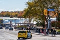 Crossroad of Clifton Hill and Falls Ave in autumn foliage season. American Falls in the background.