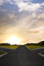 Crossroad at dawn in rural landscape