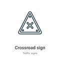 Crossroad sign outline vector icon. Thin line black crossroad sign icon, flat vector simple element illustration from editable Royalty Free Stock Photo