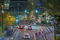 Crossroad Traffic at Night at La Defense Business District Towers and Buildings Royalty Free Stock Photo