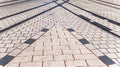 Crossroad of tram rail lines and road in street